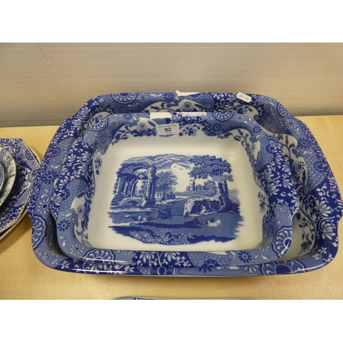 92 - Group of Spode 'Italian' pattern tablewares to include serving dishes, ashet, cups etc.