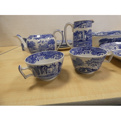 92 - Group of Spode 'Italian' pattern tablewares to include serving dishes, ashet, cups etc.