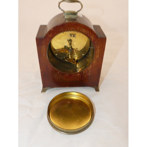 98 - Asprey chinoiserie mantel clock with gilt feet and handle. Height approx. 17cms.