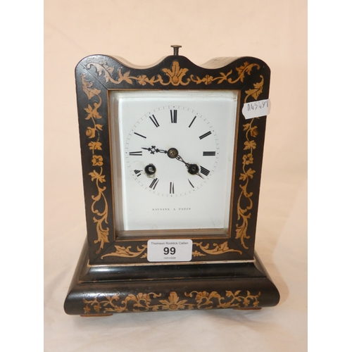 99 - Late Victorian twin train mantel clock by Savoine of Paris, in inlaid case.