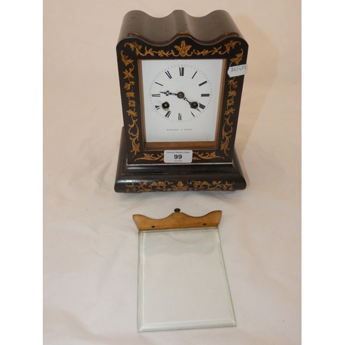 99 - Late Victorian twin train mantel clock by Savoine of Paris, in inlaid case.