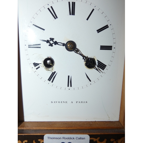 99 - Late Victorian twin train mantel clock by Savoine of Paris, in inlaid case.