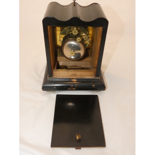 99 - Late Victorian twin train mantel clock by Savoine of Paris, in inlaid case.