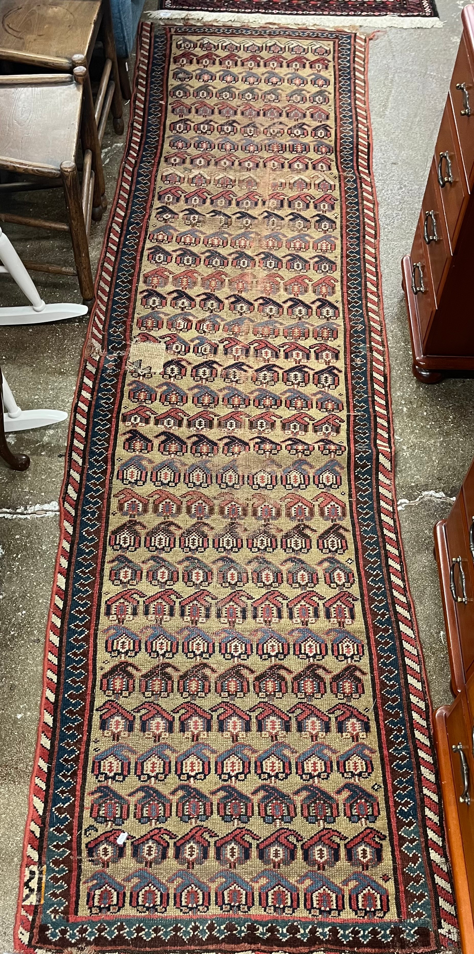 Geometric patterned hall runner, length 334cm x width 83cm.