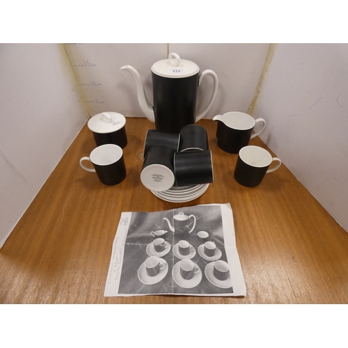 233 - Susie Cooper for Wedgwood 'Contrast' pattern coffee set comprising six cups, six saucers, sugar bowl... 