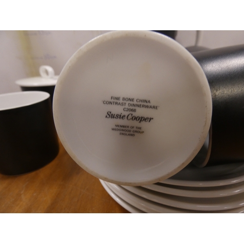 233 - Susie Cooper for Wedgwood 'Contrast' pattern coffee set comprising six cups, six saucers, sugar bowl... 
