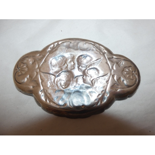 236 - Late Victorian silver shaped pin dish, embossed with cherubs.