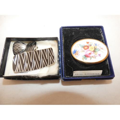 239 - Royal Worcester brooch decorated with a floral spray, Jorgen Jensen of Denmark modernist brooch with... 