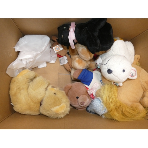 274 - Carton containing soft toys and teddy bears, mainly modern examples.