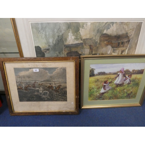 284 - Group of miscellaneous prints and pictures to include Sturgeon print, Victorian sporting print, phot... 