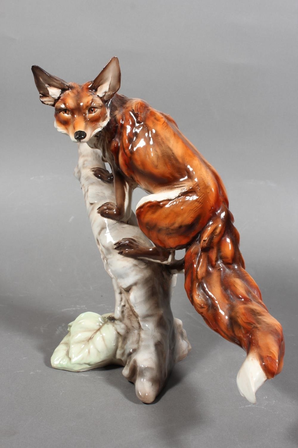 Large ceramic model of a fox on branch, 29cm tall and an Italian ...