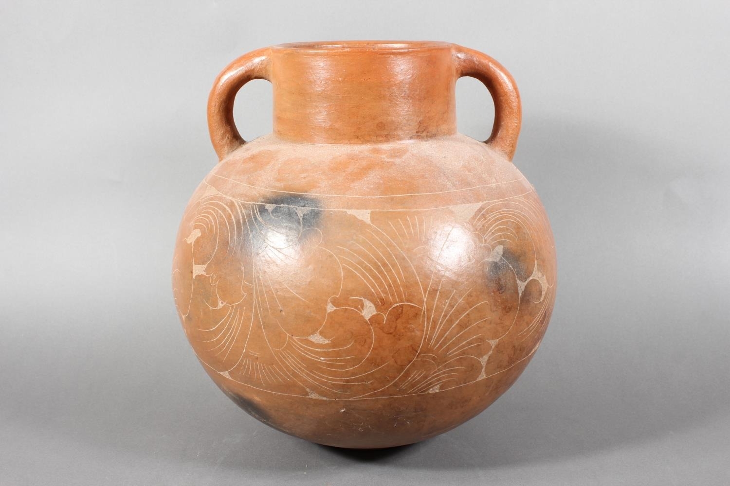 African earthenware water pot with sgraffito decoration, 29cm tall.