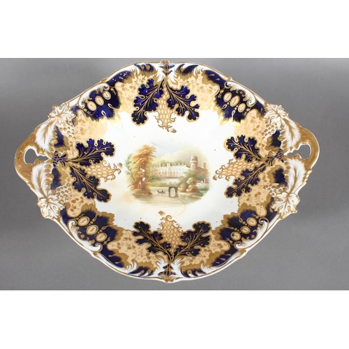 207 - English porcelain comport having central vignette with landscape scene figures in a rowing boat befo... 