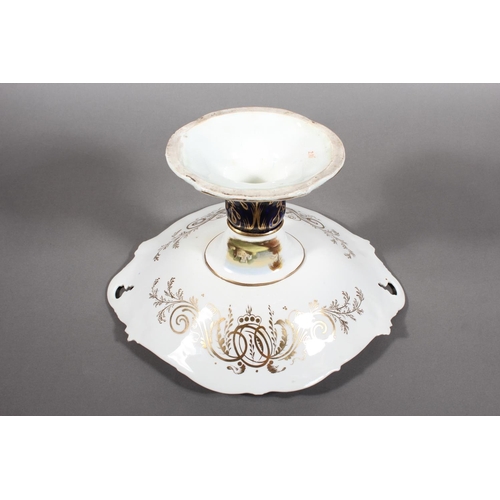 207 - English porcelain comport having central vignette with landscape scene figures in a rowing boat befo... 