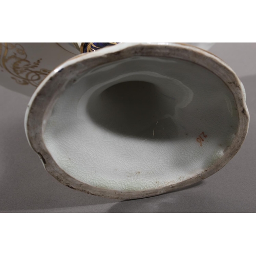 207 - English porcelain comport having central vignette with landscape scene figures in a rowing boat befo... 