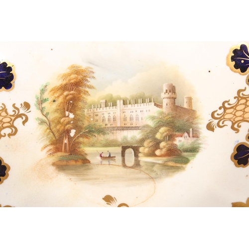 207 - English porcelain comport having central vignette with landscape scene figures in a rowing boat befo... 