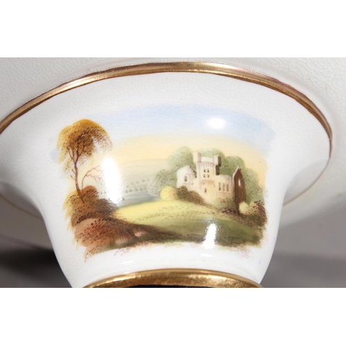 207 - English porcelain comport having central vignette with landscape scene figures in a rowing boat befo... 