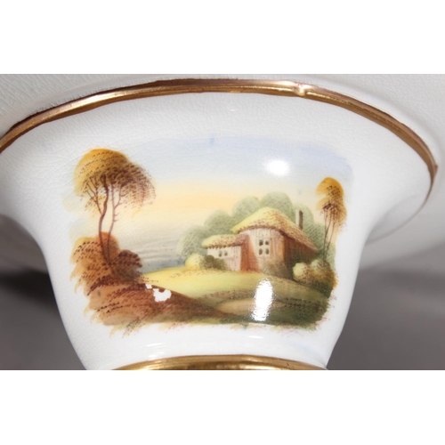 207 - English porcelain comport having central vignette with landscape scene figures in a rowing boat befo... 