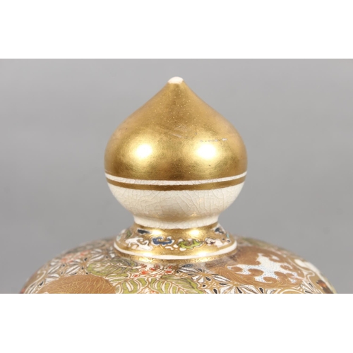 210 - Japanese Satsuma baluster jar and cover, the body decorated with butterflies and chrysanthemums, six... 