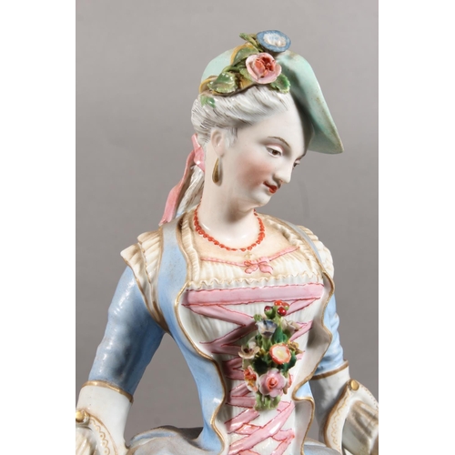 212 - Pair of 19th century porcelain figures of a lady and gentleman holding flowers, the male inscribed '... 