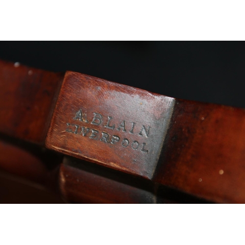 463 - Late Victorian carved mahogany bench, the back with family crest shield plaque depicting a hand clut... 