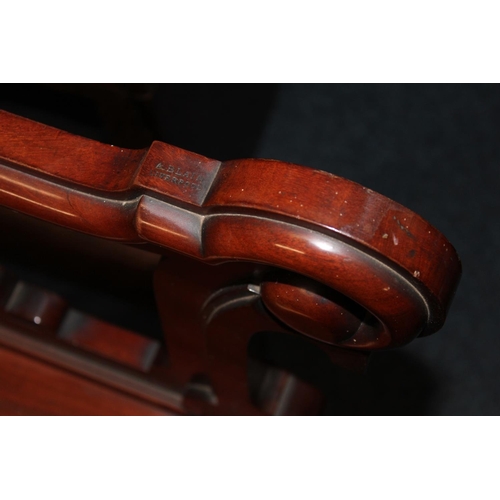 463 - Late Victorian carved mahogany bench, the back with family crest shield plaque depicting a hand clut... 