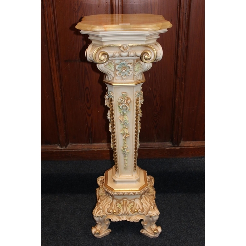 467 - Modern Italian style composite jardini&egrave;re stand having onyx marble top, the pedestal with rel... 