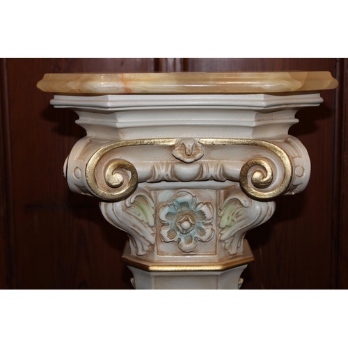 467 - Modern Italian style composite jardini&egrave;re stand having onyx marble top, the pedestal with rel... 
