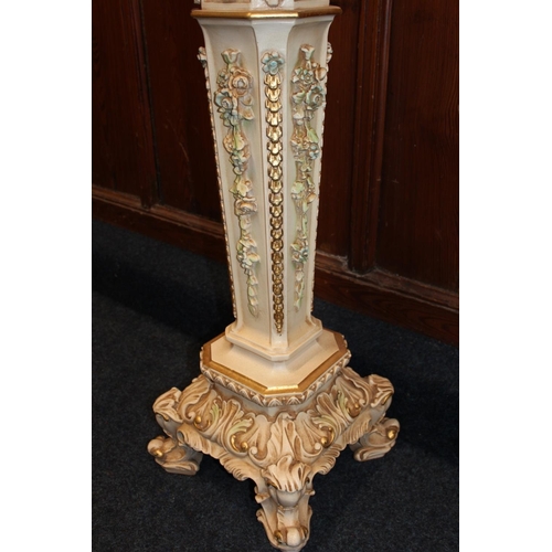 467 - Modern Italian style composite jardini&egrave;re stand having onyx marble top, the pedestal with rel... 