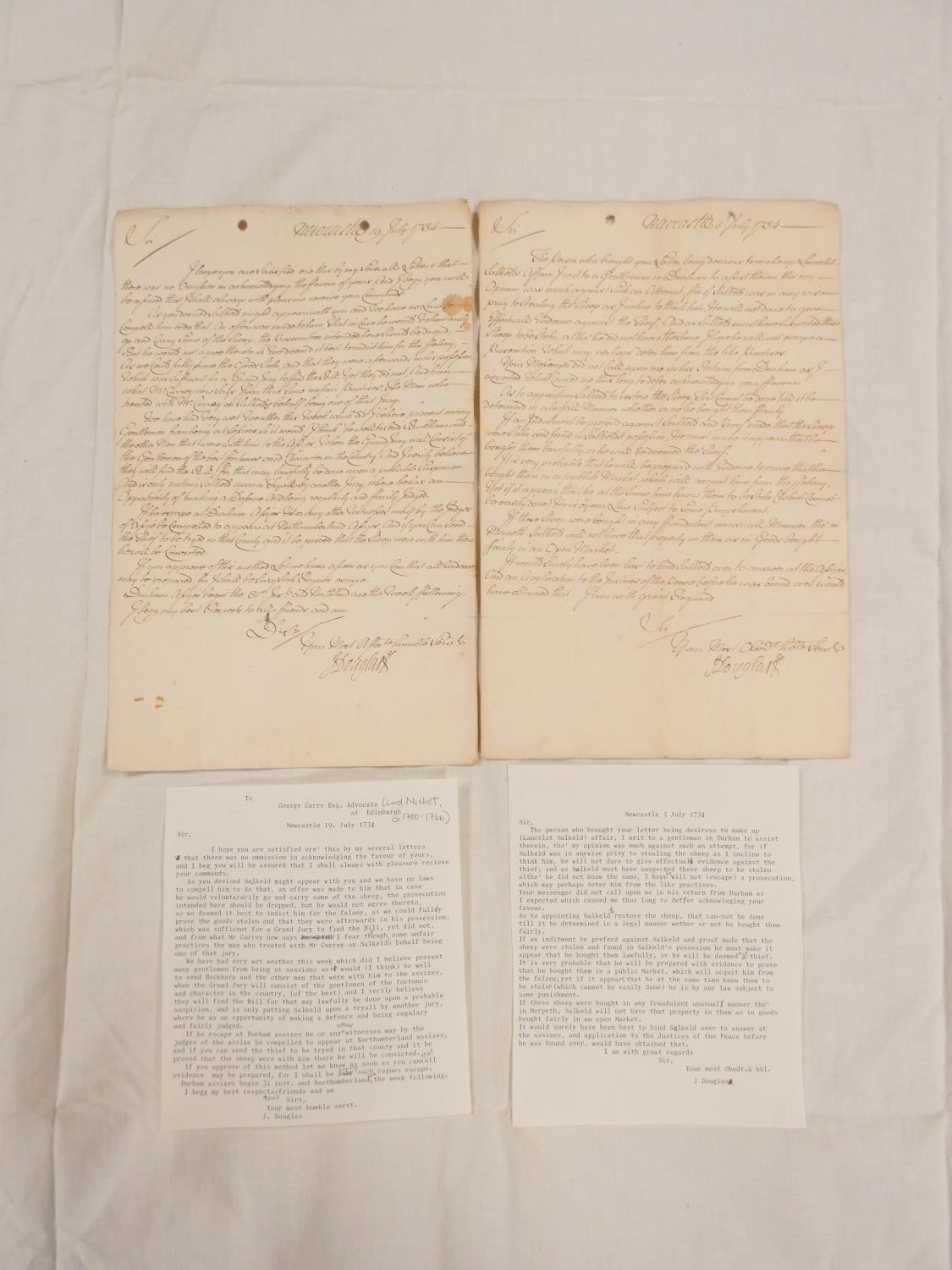 18th Cent. Manuscript Letters, ref. Stolen Sheep. Two manuscript ...
