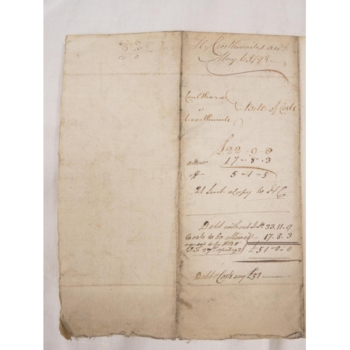 104 - 18th Cent. Lawyers Statement of Account.&nbsp;2 leaves of a folded folio sheet. From H. Crosthwaite&... 