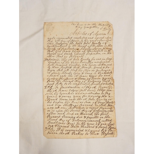 105 - 18th Cent. Manuscript Lease, ref. Land at Hawksdale, Cumberland.&nbsp;Both sides of a folio sheet wr... 