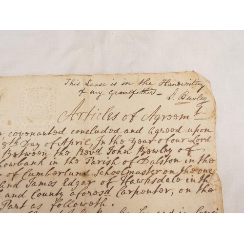 105 - 18th Cent. Manuscript Lease, ref. Land at Hawksdale, Cumberland.&nbsp;Both sides of a folio sheet wr... 