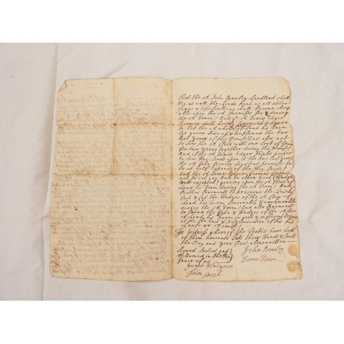 105 - 18th Cent. Manuscript Lease, ref. Land at Hawksdale, Cumberland.&nbsp;Both sides of a folio sheet wr... 