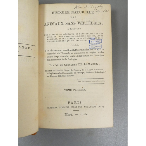 40 - <strong>DE LAMARCK J.B.P.A.&nbsp;&nbsp;</strong>Histoire Naturelle des Animeaux Sans Vertebres. 7 vo...