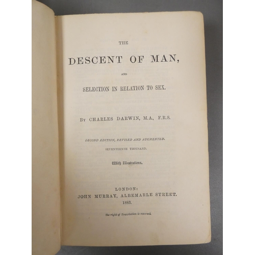 56 - <strong>DARWIN CHARLES.  </strong>The Descent of Man. Half title. Eng. illus. Orig. green cloth. 2nd...