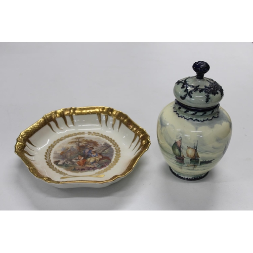 208 - Royal Crown Derby porcelain ginger jar and cover with hand painted sailing boat scene, 20cm tall and... 
