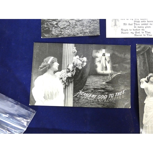 111 - TITANIC COMMEMORATIVE POSTCARDS.&nbsp;&nbsp;Set of 6 postcards commemorating the Titanic disaster, p... 