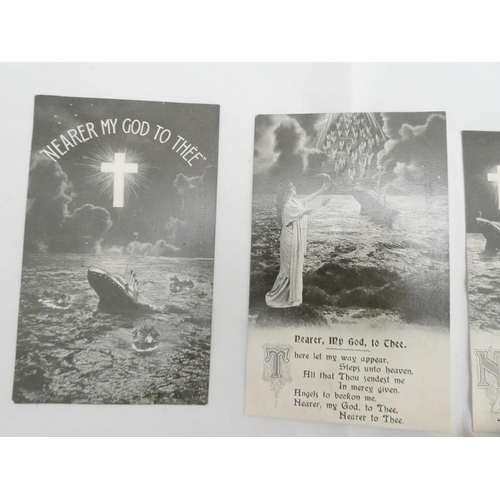 111 - TITANIC COMMEMORATIVE POSTCARDS.&nbsp;&nbsp;Set of 6 postcards commemorating the Titanic disaster, p... 