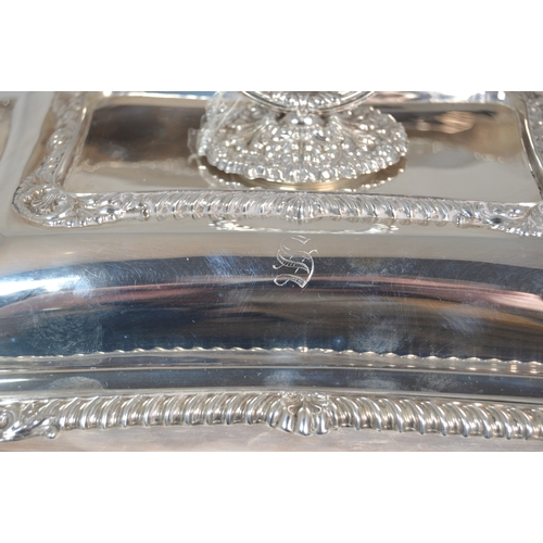 8 - Pair of Edward VII silver entrée dishes and covers of rectangular shape with scroll and gadrooned bo... 