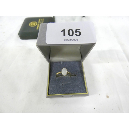 105 - 9ct gold opal ring.