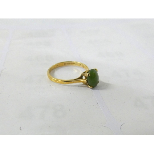 106 - 9ct gold green stone dress ring.