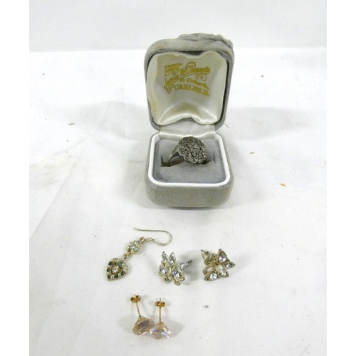 110 - Boxed Marcasite Art Deco ring and earrings.