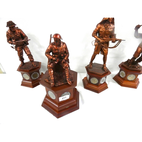 211 - Four Danbury mint figures to include Special Air Service, WWI, Operation Longcloth, WWII.