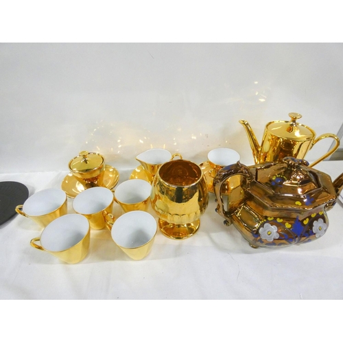 220 - Bishop floral and pink part teaset, Copper lustre teapot and other teawares.