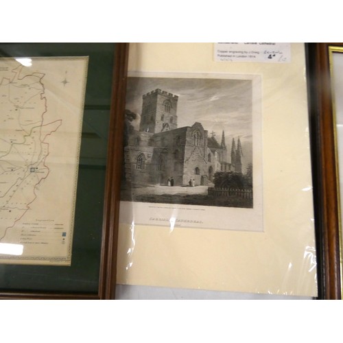 199 - Large collection of pictures to include map, Ullswater watercolour etc.