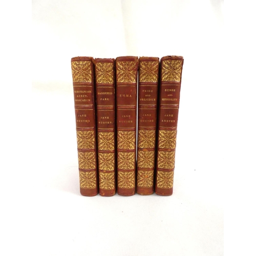 89 - AUSTEN JANE.  Jane Austen's Works. 5 vols. Half-titles. colour frontis. to each by C. E. Brock (owne... 