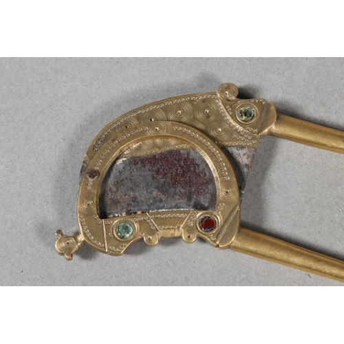 1 - Antique Indian brass betel nut cutter with steel blade.&nbsp;