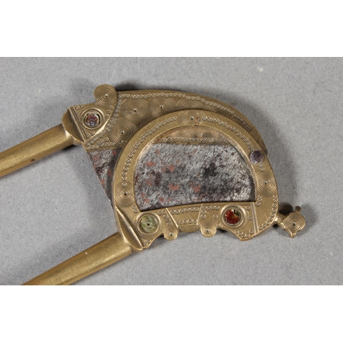 1 - Antique Indian brass betel nut cutter with steel blade.&nbsp;