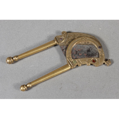1 - Antique Indian brass betel nut cutter with steel blade.&nbsp;